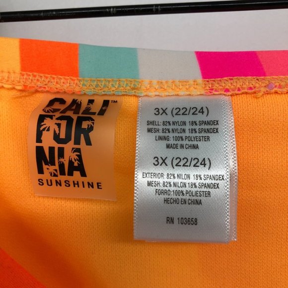 NWT California Dunshine Orange multi colorblock striped plus size Bikini Set 3X - Picture 7 of 14